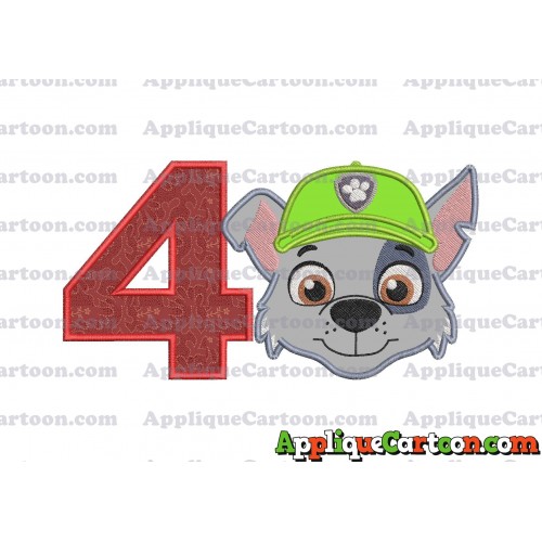 Face Rocky Paw Patrol Applique Embroidery Design Birthday Number 4