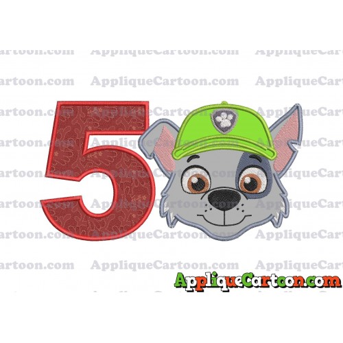 Face Rocky Paw Patrol Applique Embroidery Design Birthday Number 5