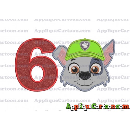 Face Rocky Paw Patrol Applique Embroidery Design Birthday Number 6