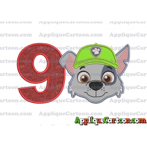 Face Rocky Paw Patrol Applique Embroidery Design Birthday Number 9