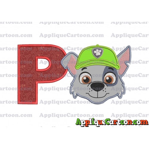 Face Rocky Paw Patrol Applique Embroidery Design With Alphabet P