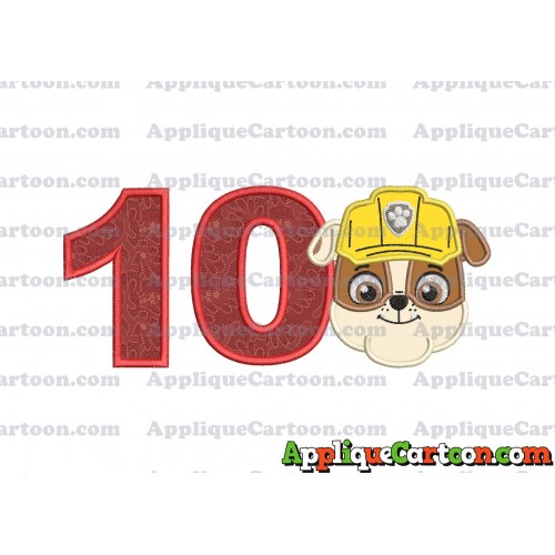 Face Rubble Paw Patrol Applique Embroidery Design Birthday Number 10