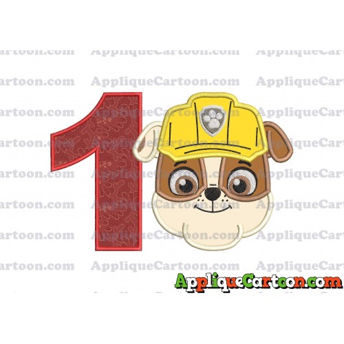 Face Rubble Paw Patrol Applique Embroidery Design Birthday Number 1