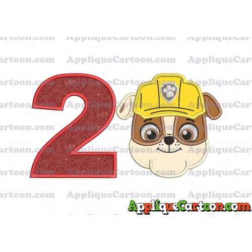 Face Rubble Paw Patrol Applique Embroidery Design Birthday Number 2