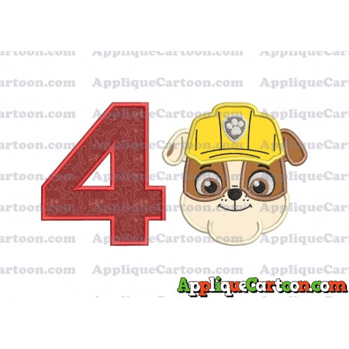 Face Rubble Paw Patrol Applique Embroidery Design Birthday Number 4