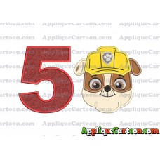 Face Rubble Paw Patrol Applique Embroidery Design Birthday Number 5