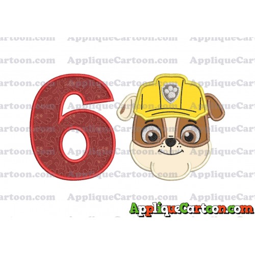 Face Rubble Paw Patrol Applique Embroidery Design Birthday Number 6