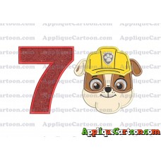 Face Rubble Paw Patrol Applique Embroidery Design Birthday Number 7