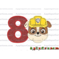 Face Rubble Paw Patrol Applique Embroidery Design Birthday Number 8