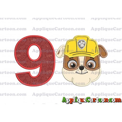 Face Rubble Paw Patrol Applique Embroidery Design Birthday Number 9