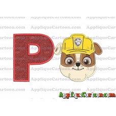 Face Rubble Paw Patrol Applique Embroidery Design With Alphabet P