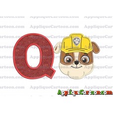 Face Rubble Paw Patrol Applique Embroidery Design With Alphabet Q