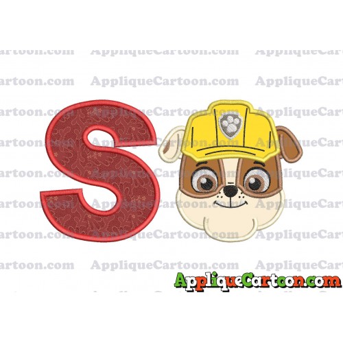 Face Rubble Paw Patrol Applique Embroidery Design With Alphabet S