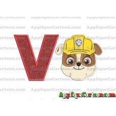 Face Rubble Paw Patrol Applique Embroidery Design With Alphabet V