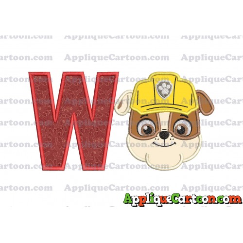 Face Rubble Paw Patrol Applique Embroidery Design With Alphabet W