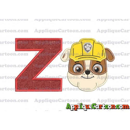Face Rubble Paw Patrol Applique Embroidery Design With Alphabet Z