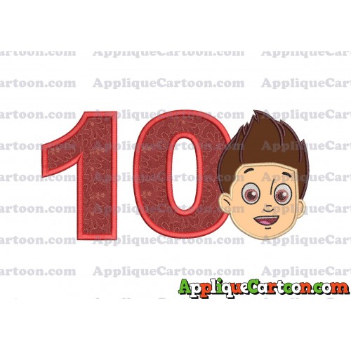 Face Ryder Paw Patrol Applique Embroidery Design Birthday Number 10