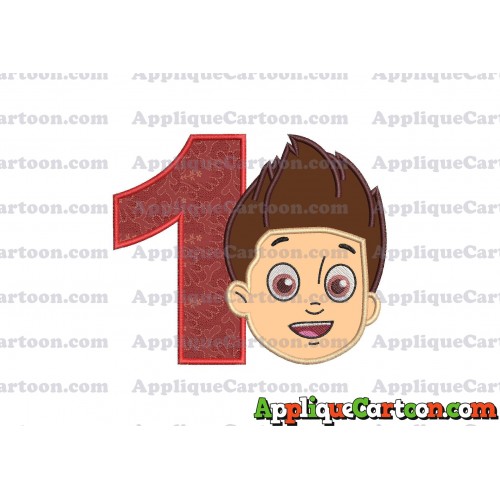 Face Ryder Paw Patrol Applique Embroidery Design Birthday Number 1
