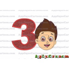 Face Ryder Paw Patrol Applique Embroidery Design Birthday Number 3