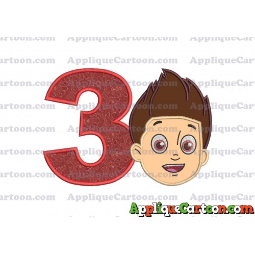Face Ryder Paw Patrol Applique Embroidery Design Birthday Number 3