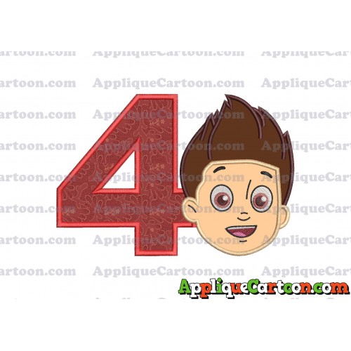 Face Ryder Paw Patrol Applique Embroidery Design Birthday Number 4