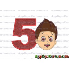 Face Ryder Paw Patrol Applique Embroidery Design Birthday Number 5