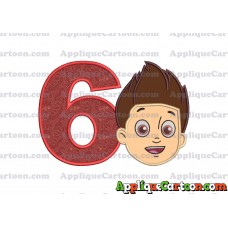 Face Ryder Paw Patrol Applique Embroidery Design Birthday Number 6
