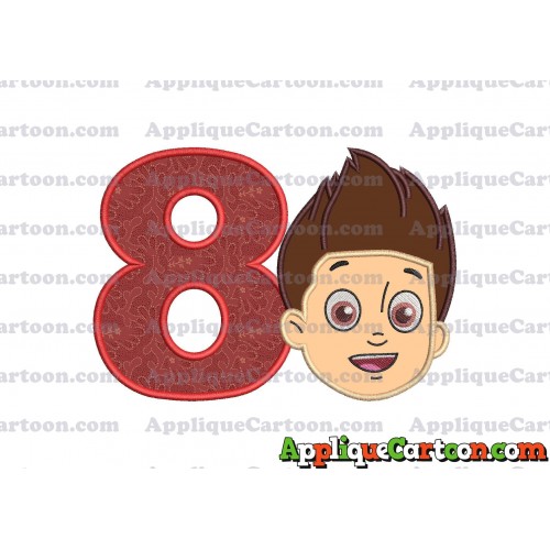 Face Ryder Paw Patrol Applique Embroidery Design Birthday Number 8
