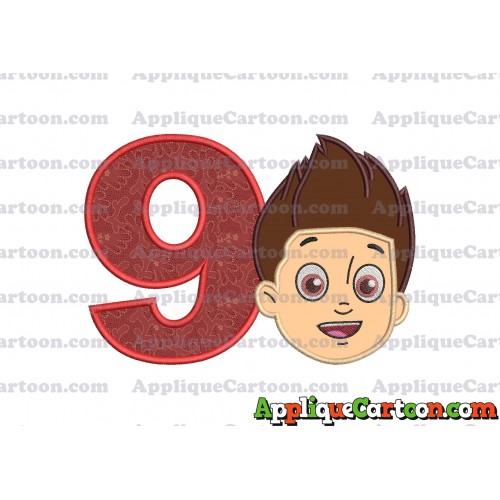 Face Ryder Paw Patrol Applique Embroidery Design Birthday Number 9