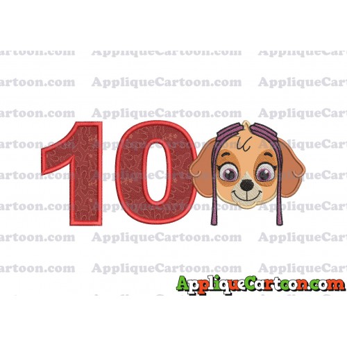Face Skye Paw Patrol Applique Embroidery Design Birthday Number 10
