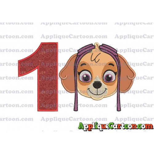 Face Skye Paw Patrol Applique Embroidery Design Birthday Number 1