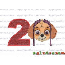 Face Skye Paw Patrol Applique Embroidery Design Birthday Number 2