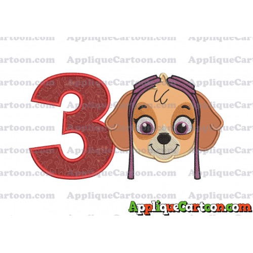 Face Skye Paw Patrol Applique Embroidery Design Birthday Number 3
