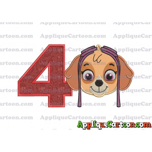 Face Skye Paw Patrol Applique Embroidery Design Birthday Number 4