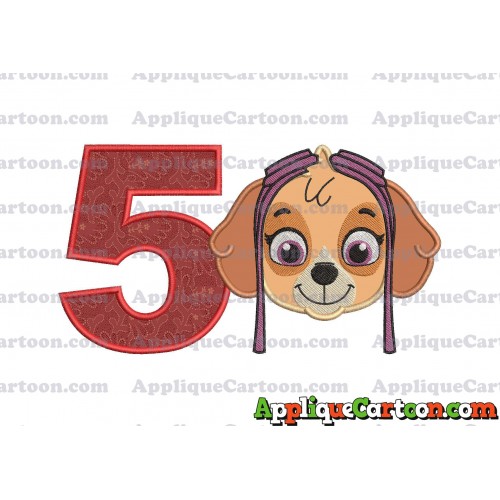 Face Skye Paw Patrol Applique Embroidery Design Birthday Number 5