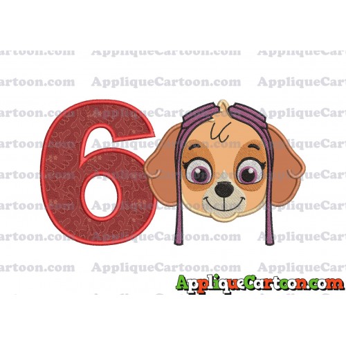 Face Skye Paw Patrol Applique Embroidery Design Birthday Number 6