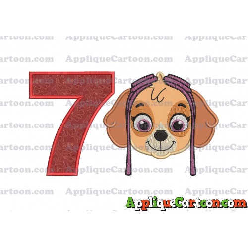 Face Skye Paw Patrol Applique Embroidery Design Birthday Number 7