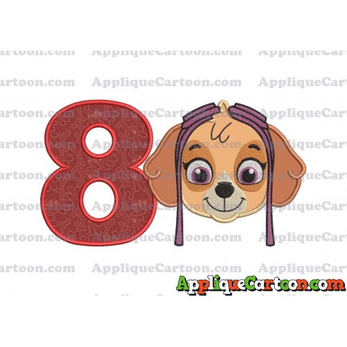 Face Skye Paw Patrol Applique Embroidery Design Birthday Number 8