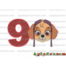 Face Skye Paw Patrol Applique Embroidery Design Birthday Number 9