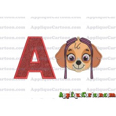 Face Skye Paw Patrol Applique Embroidery Design With Alphabet A
