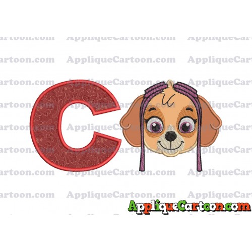 Face Skye Paw Patrol Applique Embroidery Design With Alphabet C