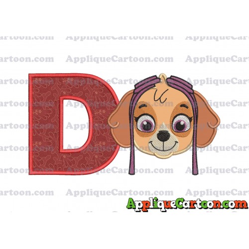 Face Skye Paw Patrol Applique Embroidery Design With Alphabet D