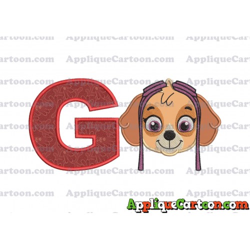 Face Skye Paw Patrol Applique Embroidery Design With Alphabet G