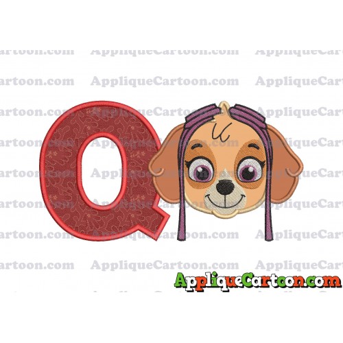 Face Skye Paw Patrol Applique Embroidery Design With Alphabet Q