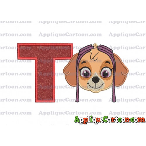 Face Skye Paw Patrol Applique Embroidery Design With Alphabet T