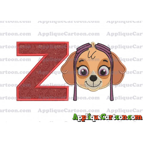 Face Skye Paw Patrol Applique Embroidery Design With Alphabet Z