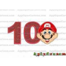 Face Super Mario Applique Embroidery Design Birthday Number 10