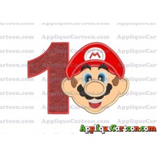 Face Super Mario Applique Embroidery Design Birthday Number 1