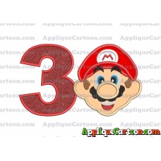 Face Super Mario Applique Embroidery Design Birthday Number 3
