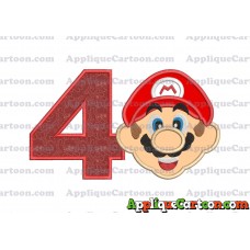 Face Super Mario Applique Embroidery Design Birthday Number 4